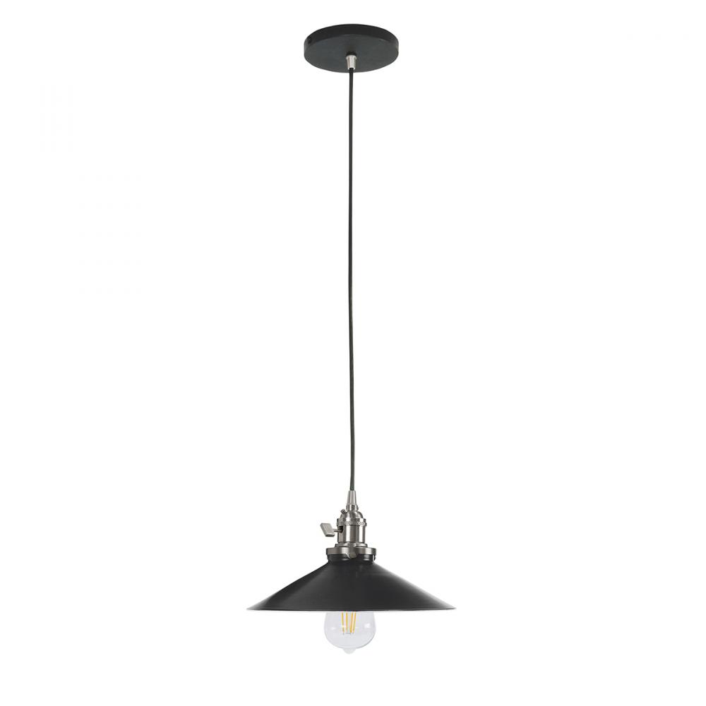 10" Uno Pendant, red and white zig zag fabric cord with canopy, Black with Brushed Nickel Hardwa