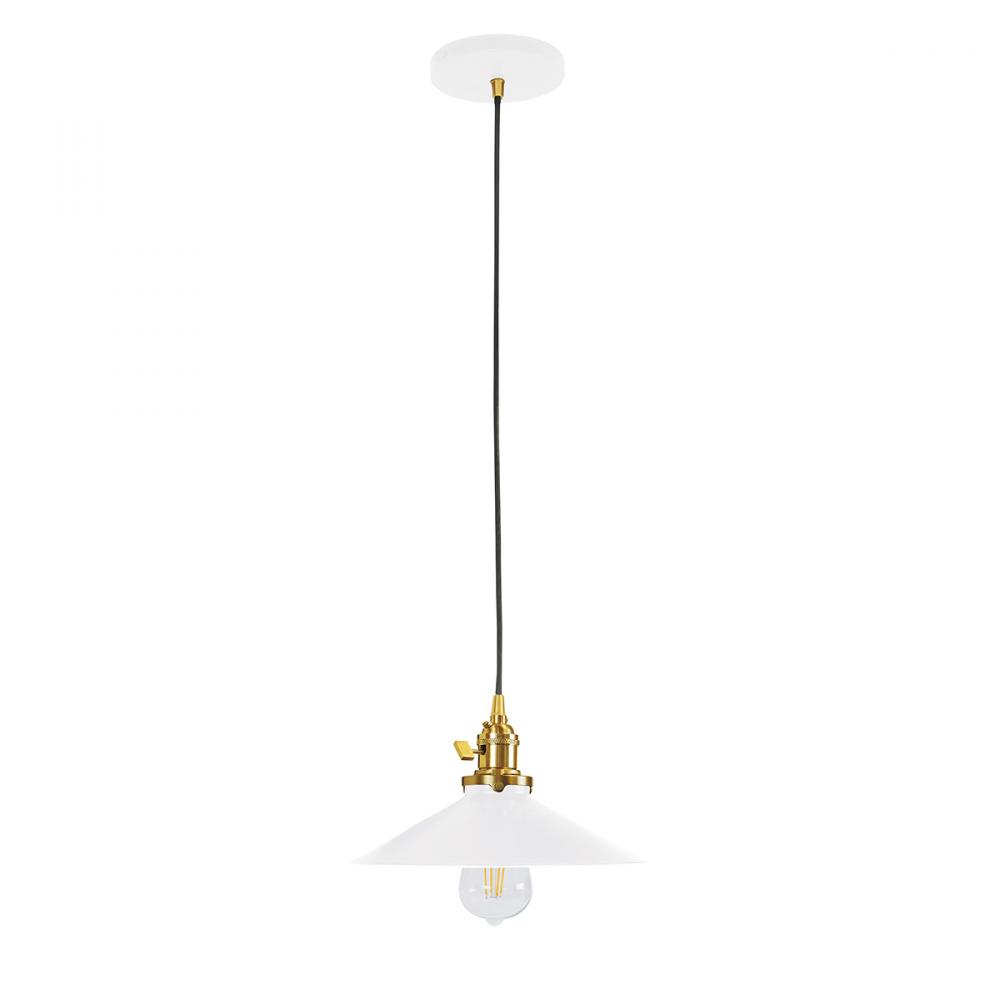 10" Uno Pendant, white solid fabric cord with canopy, White with Brushed Brass Hardware