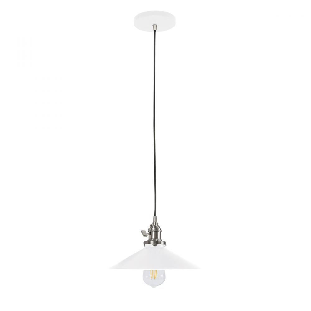 10" Uno Pendant, white solid fabric cord with canopy, White with Brushed Nickel Hardware