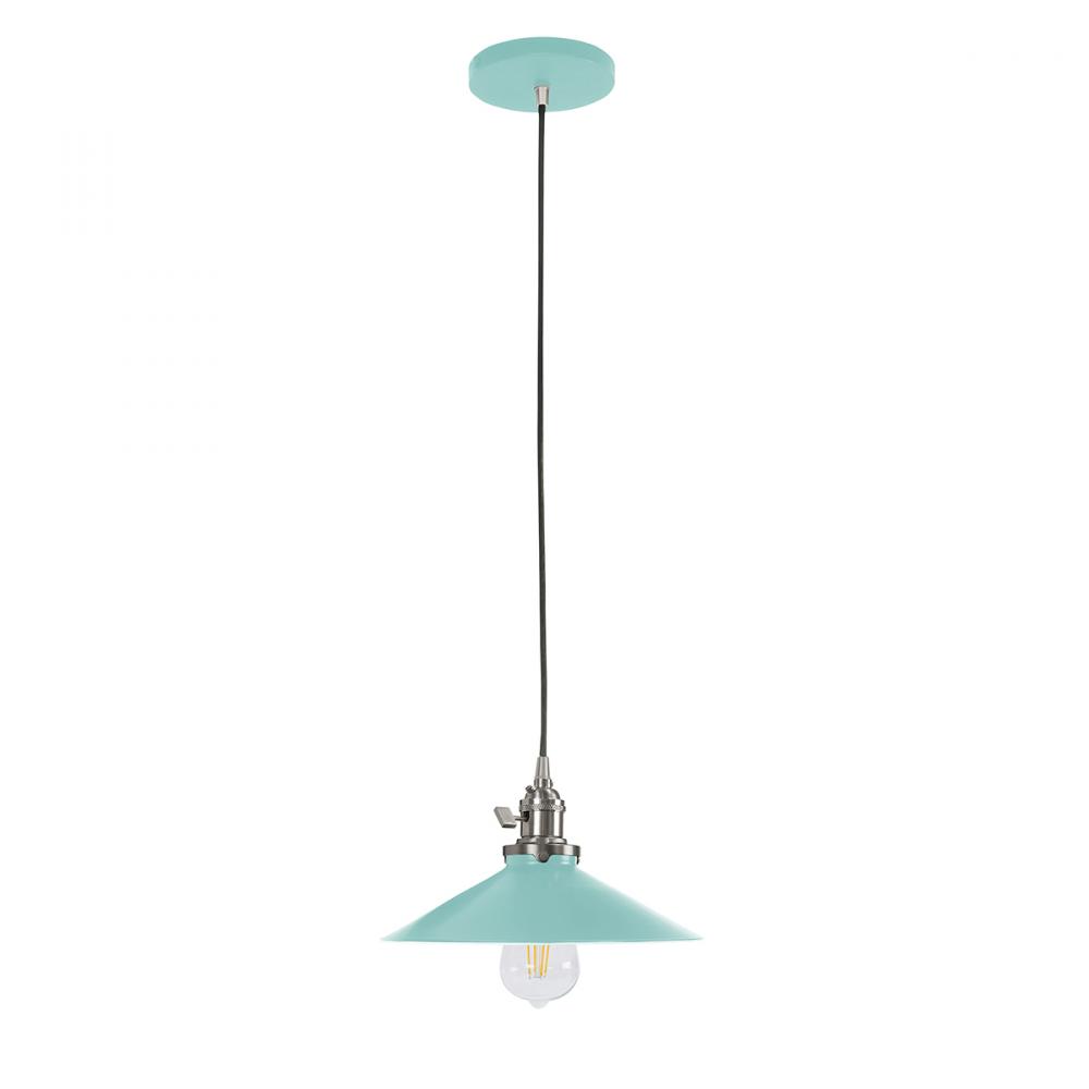 10" Uno Pendant, gray solid fabric cord with canopy, Sea Green with Brushed Nickel Hardware