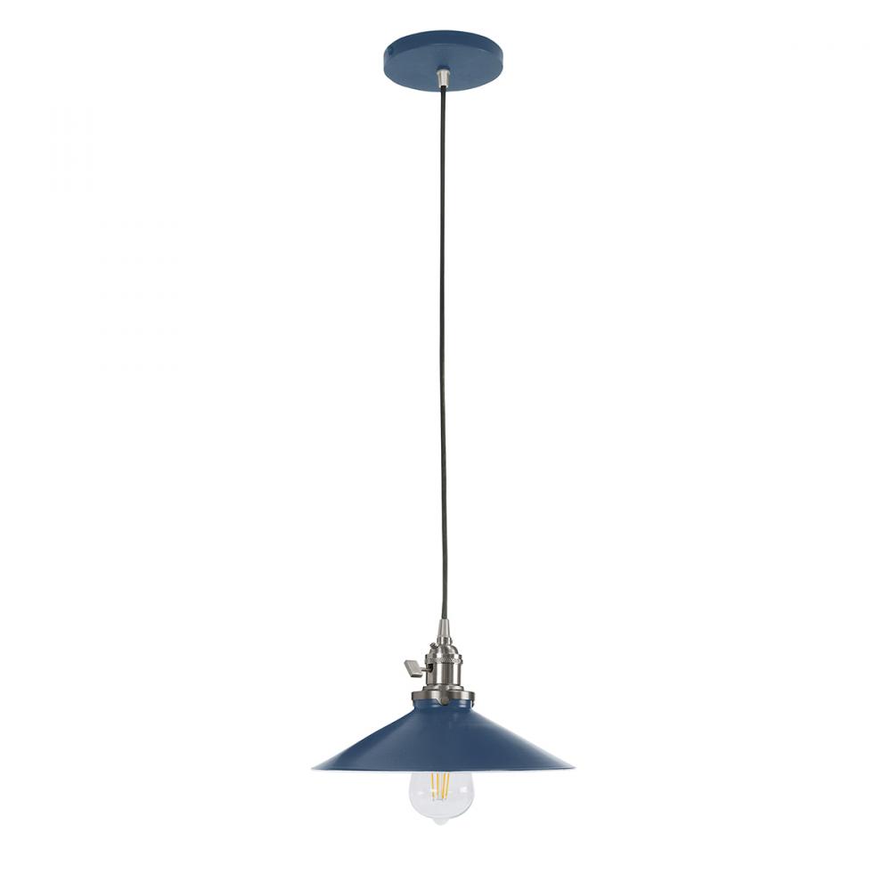 10" Uno Pendant, neutral argyle fabric cord with canopy, Navy with Brushed Nickel Hardware