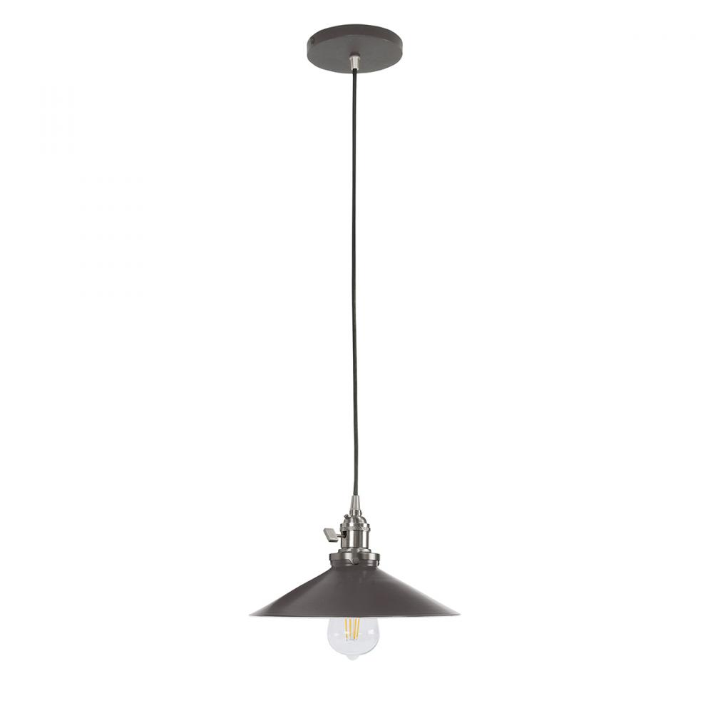 10" Uno Pendant, white solid fabric cord w/ canopy, Architectural Bronze w/ Brushed Nickel Hardw