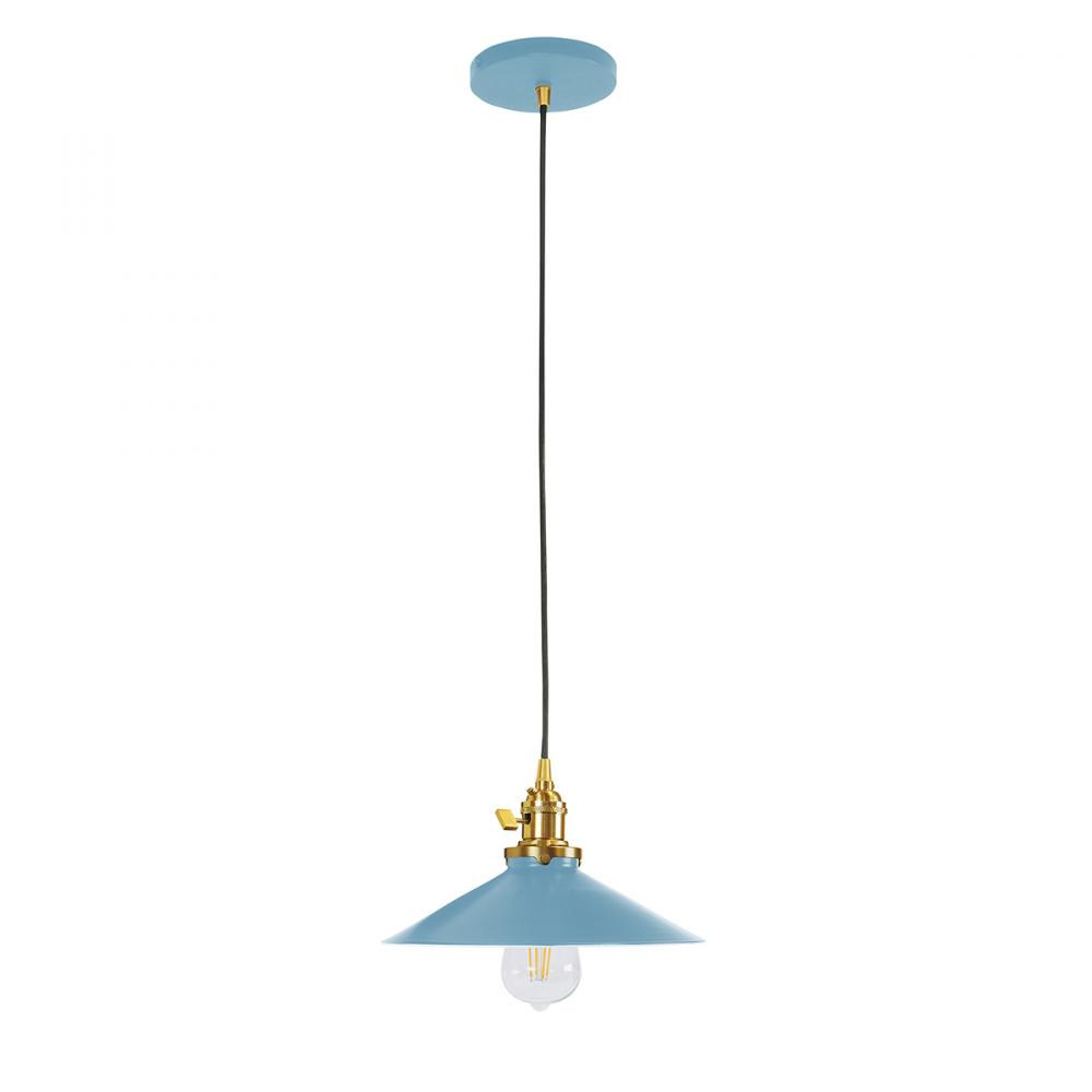 10" Uno Pendant, navy mini tweed fabric cord with canopy, Light Blue with Brushed Brass Hardware