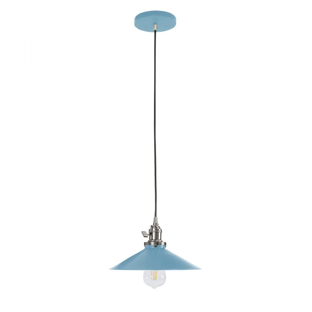 10" Uno Pendant, white solid fabric cord with canopy, Light Blue with Brushed Nickel Hardware