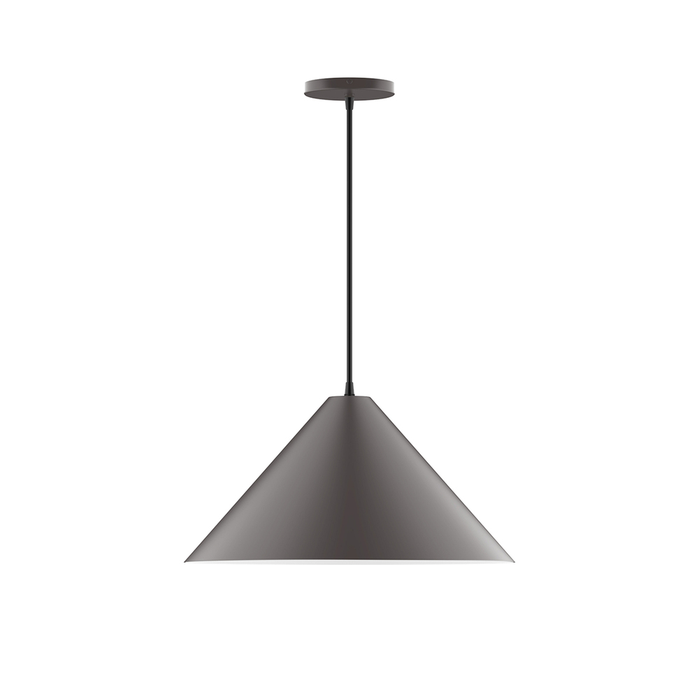18" Pinnacle Pendant w/ 6 inch white opal glass globe, polished copper fabric cord w/ canopy