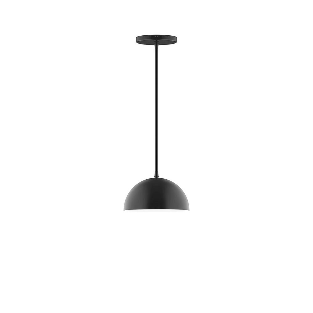 8" Arcade Pendant, neutral argyle fabric cord with canopy, Black