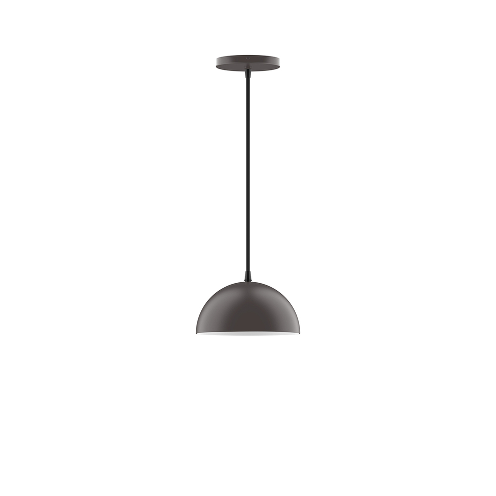 8" Arcade Pendant w/ 6 inch white opal glass globe, polished copper fabric cord w/ canopy