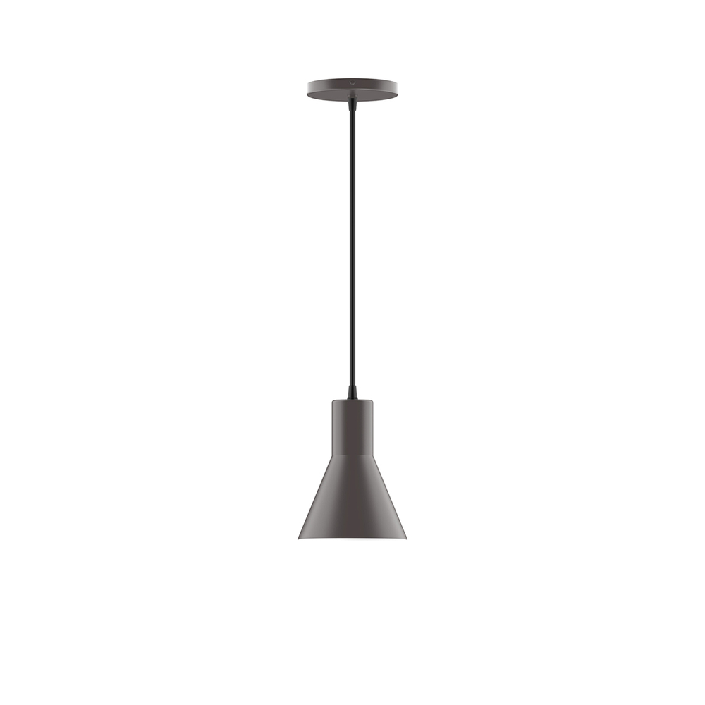 6" Flare LED Pendant, polished copper fabric cord with canopy, Bronze Matte