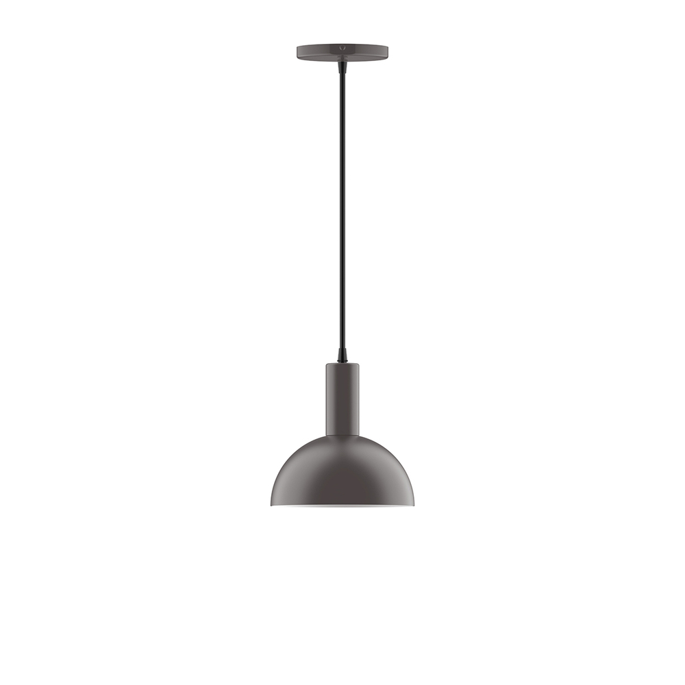8" Ray Pendant w/ 6 in white opal glass globe, neutral argyle fabric cord w/ canopy, Bronze Matt