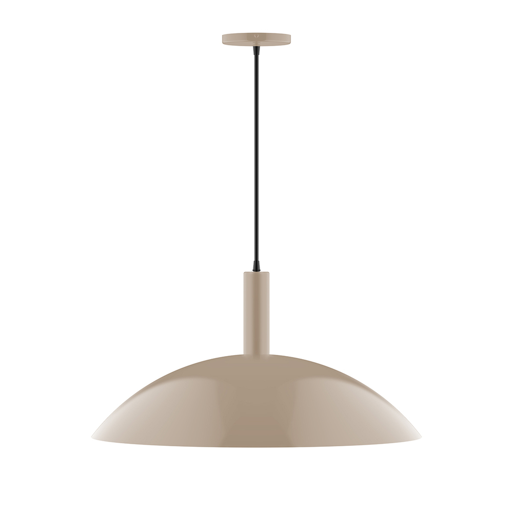 18" Chase Pendant with 6 inch white opal glass globe, ivory fabric cord with canopy, Clay