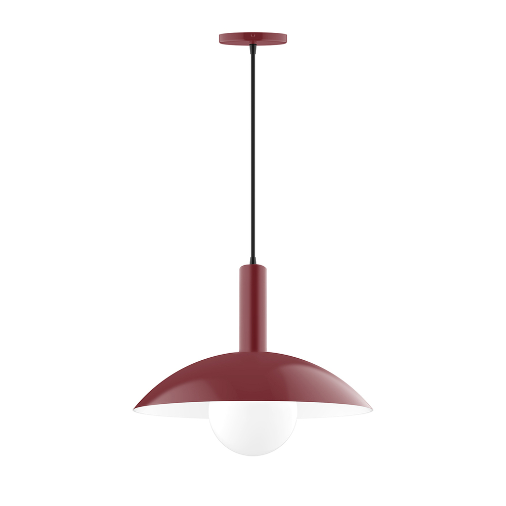 16" Glow Pendant w/ 6 inch white opal glass globe, Gray & Yellow Dot Fabric Cord w/ canopy, Barn
