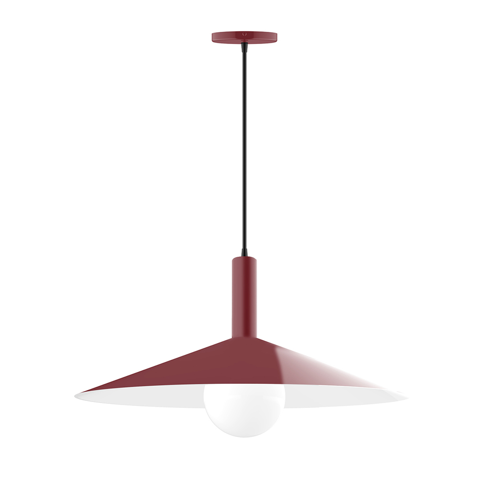 24" Zing Pendant w/ 6 inch white opal glass globe, Gray & Yellow Dot Fabric Cord w/ canopy, Barn