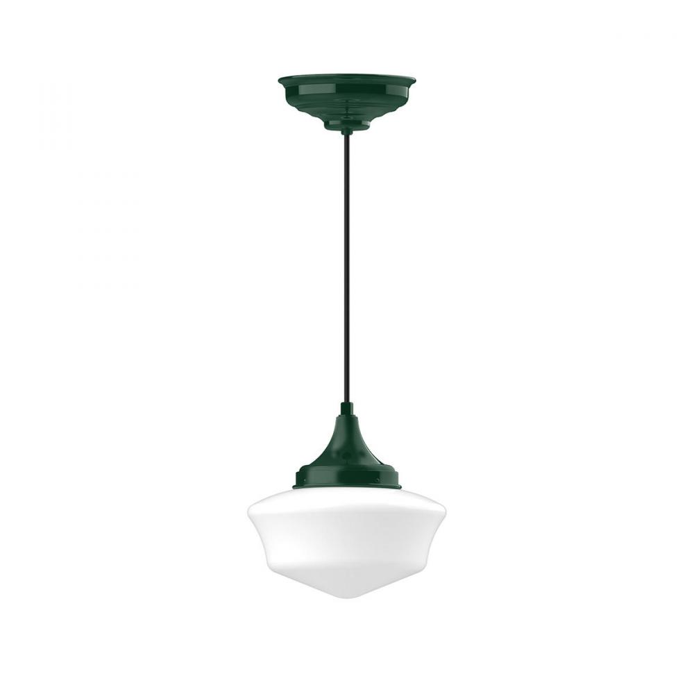 12" Schoolhouse glass, black solid fabric cord with canopy, Forest Green