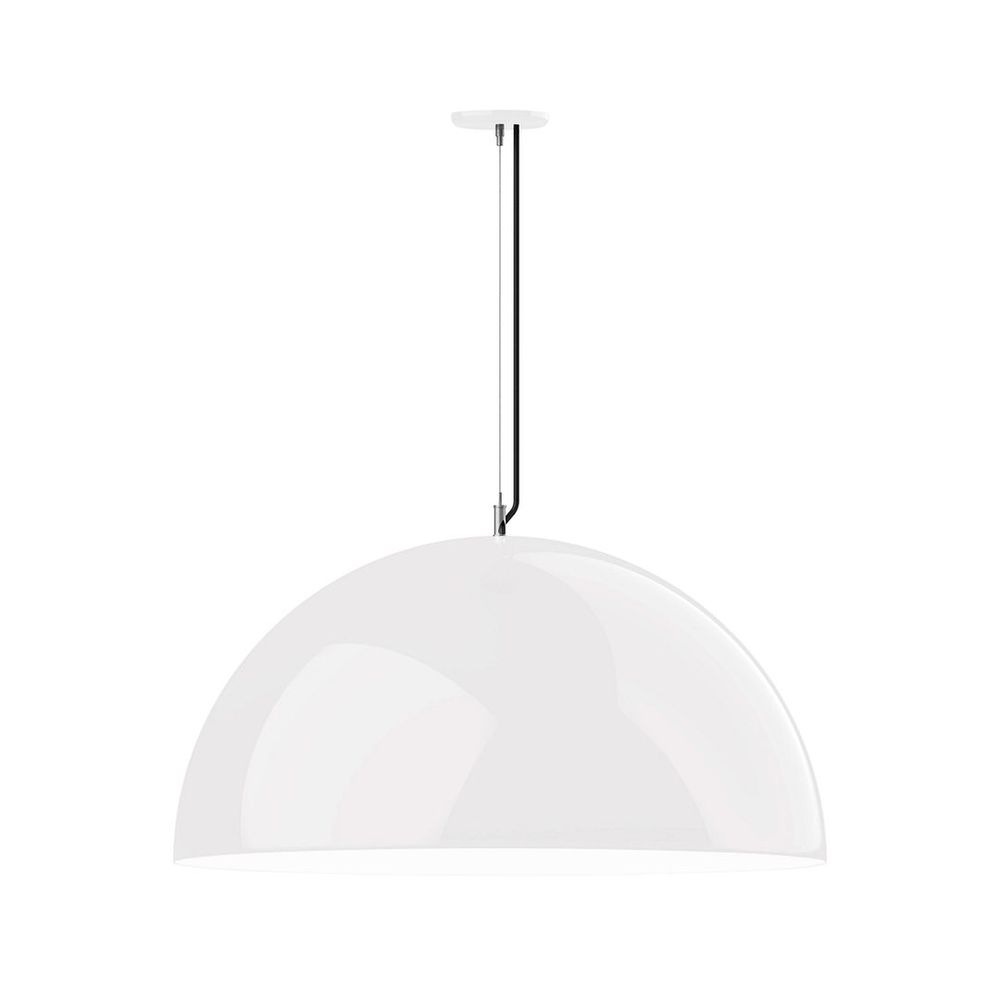 36" XL Choices Shallow Dome Shade, medium base, SS cable, polished copper fabric cord with canop