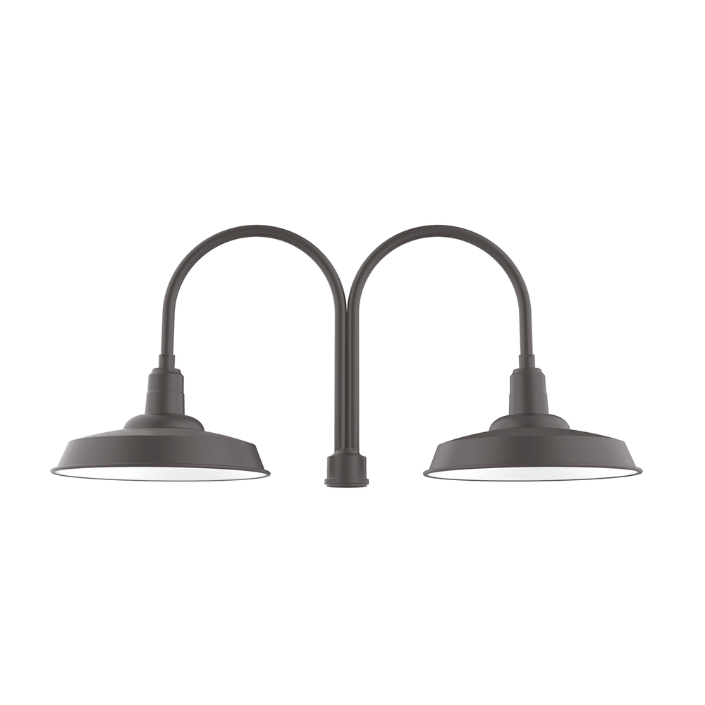 18" Warehouse shade, LED 2-light post top mount with wire grill, Bronze Matte