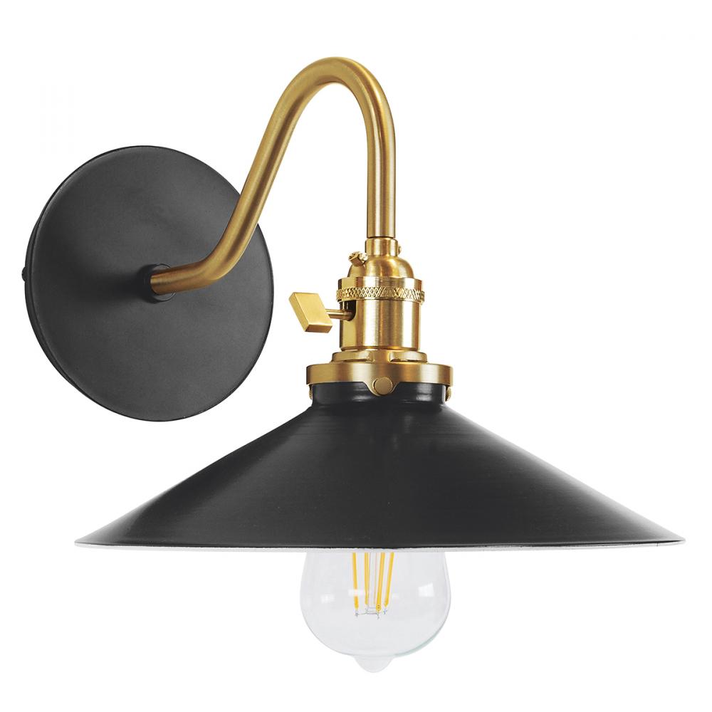 Uno 10" wall sconce,  Black with Brushed Brass hardware