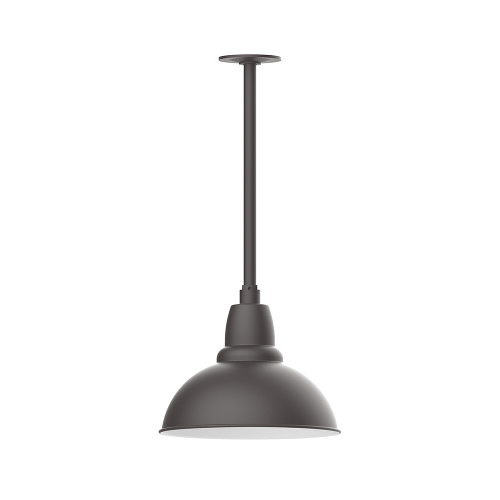 12" Cafe shade, stem mount LED Pendant with canopy with wire grill, Bronze Matte