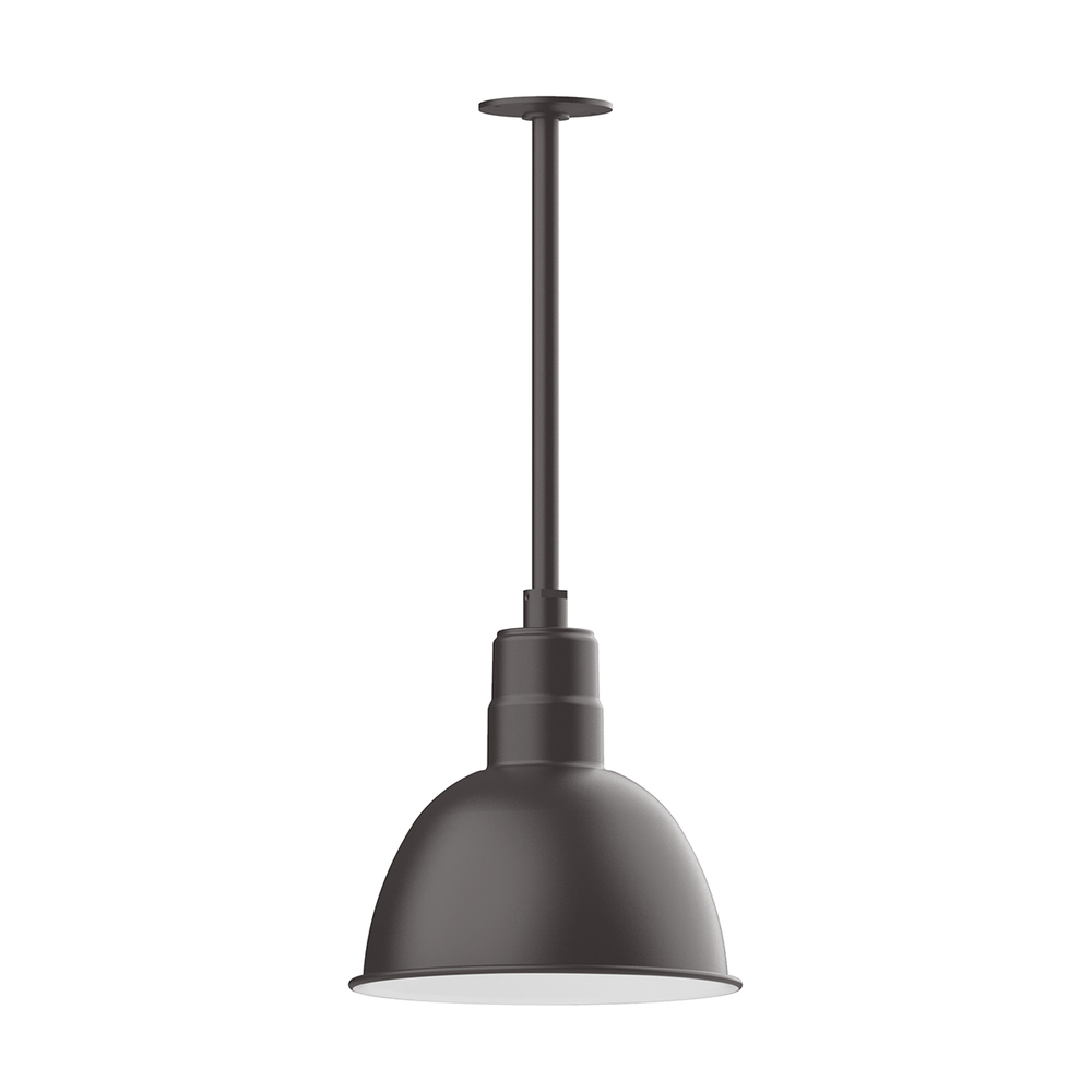 12" Deep Bowl shade, stem mount LED Pendant with wire grill, Bronze Matte