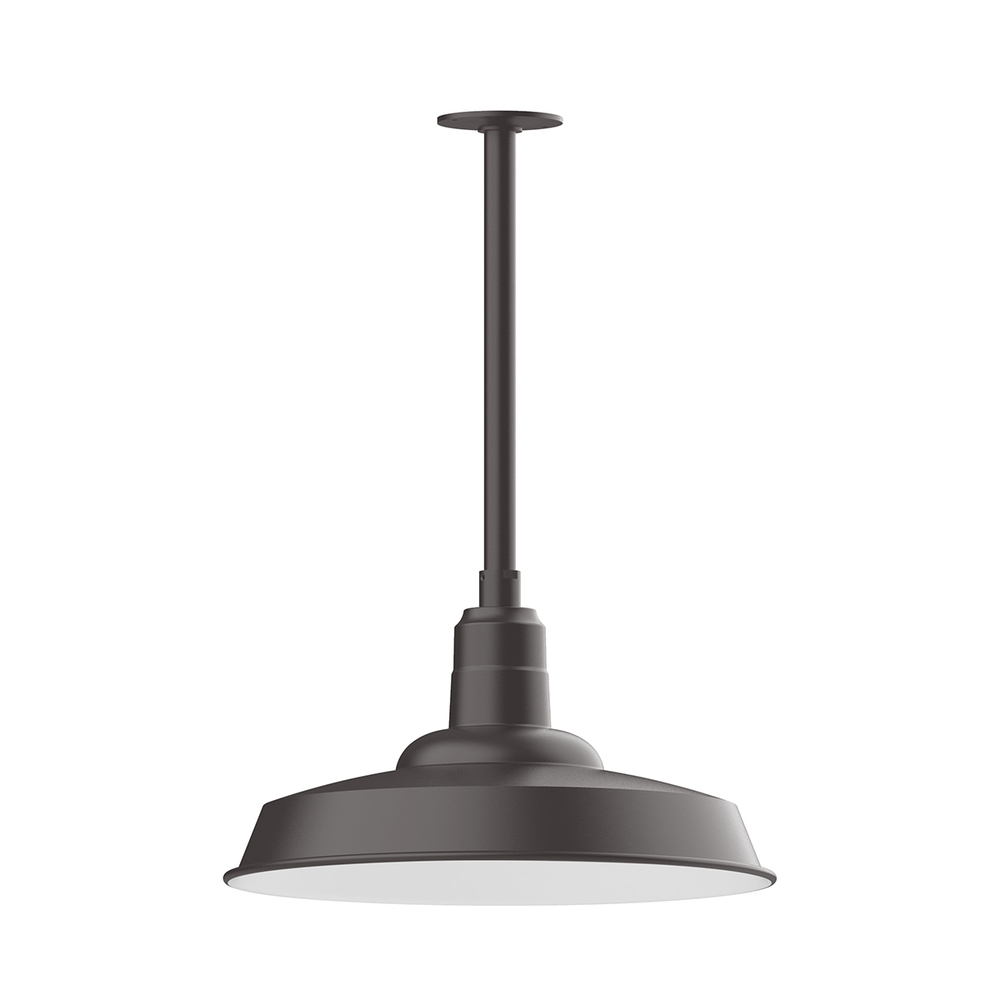 18" Warehouse shade, stem mount LED Pendant with wire grill, Bronze Matte