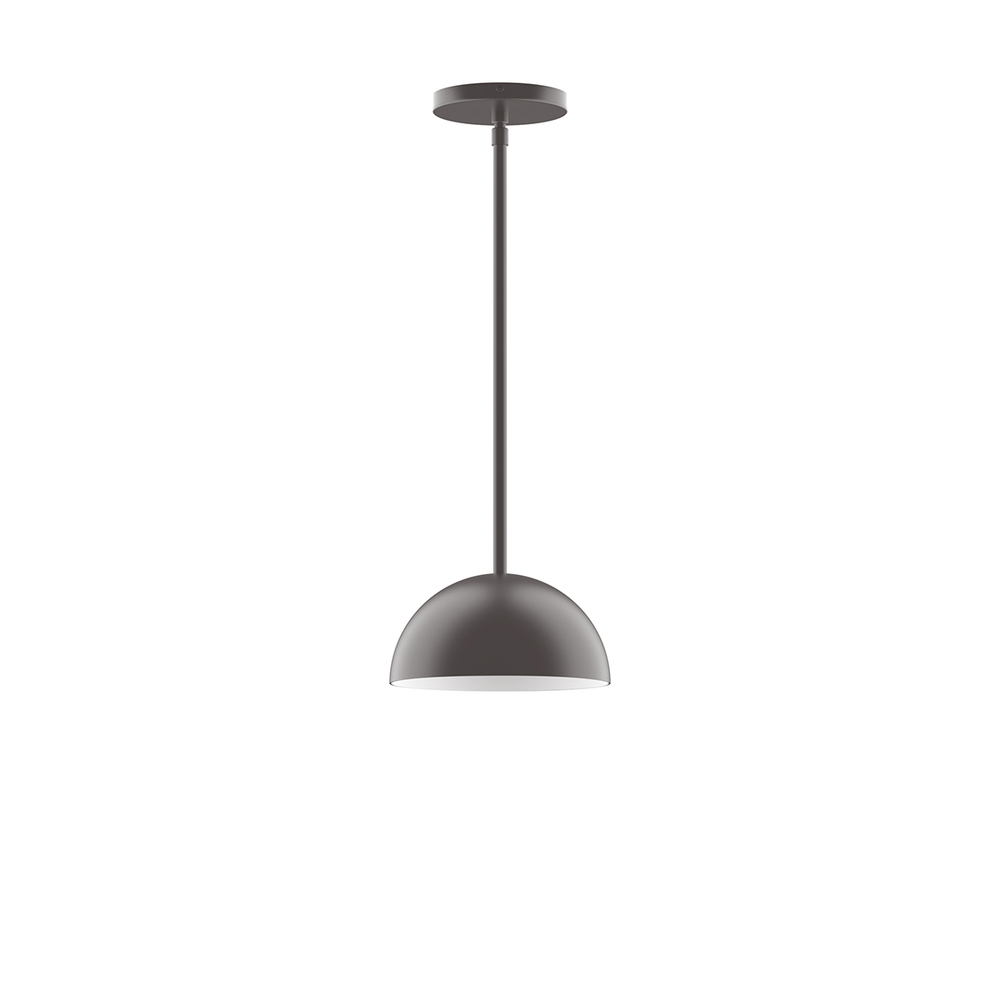 8" Arcade Stem Hung Pendant with 6 inch white opal glass globe, Bronze Matte
