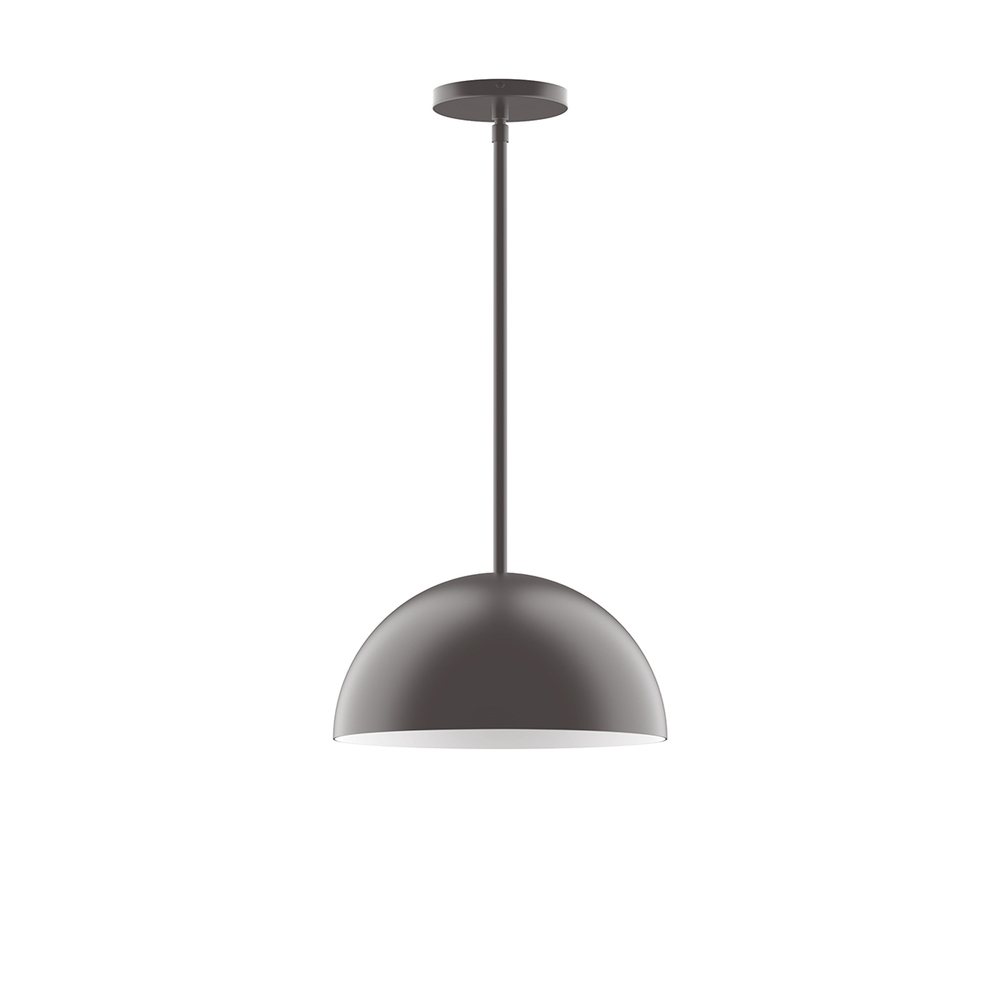 12" Arcade Stem Hung Pendant with 6 inch white opal glass globe, Bronze Matte