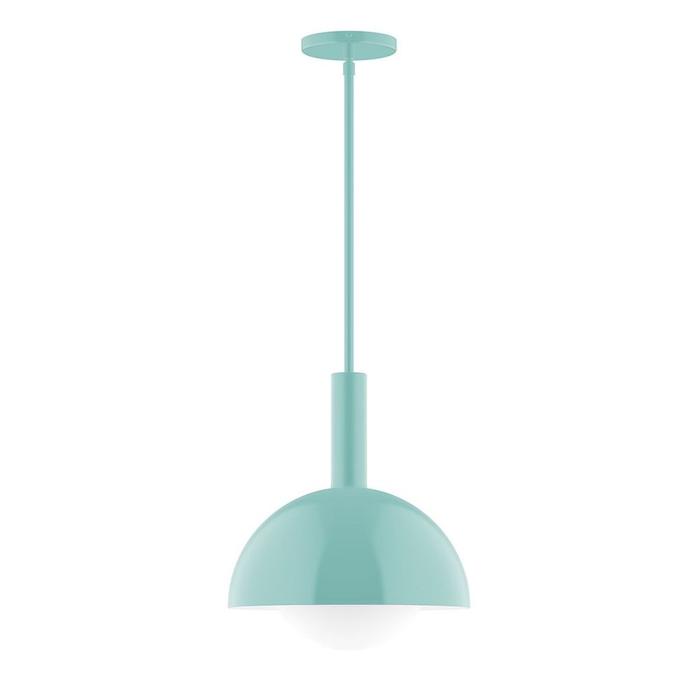 12" Ray Stem Hung Pendant with 6 inch white opal glass globe, Sea Green