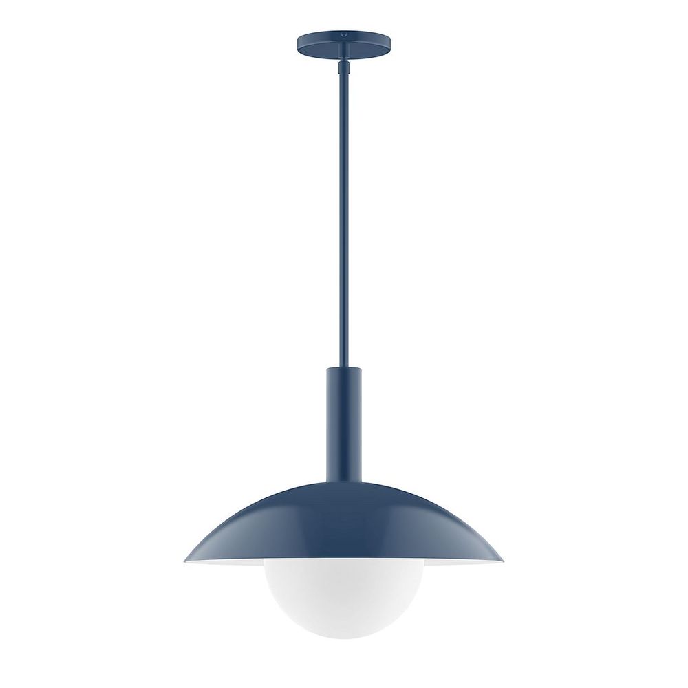 16" Glow Stem Hung Pendant with 6 inch white opal glass globe, Navy