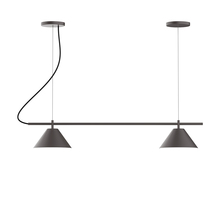Montclair Light Works CHB421-57-C23-L12 - 2-Light Linear Pinnacle LED Chandelier with Red and White Zigzag Fabric Cord, Bronze Matte