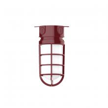 Montclair Light Works FMC050-55-G07 - 5 1/2" Vaportite flush mount ceiling light with frosted glass and cast guard, Barn Red