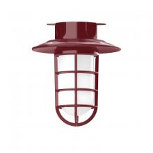 Montclair Light Works FMC052-55-G07 - 8 1/4" Vaportite flush mount ceiling light with frosted glass and cast guard, Barn Red