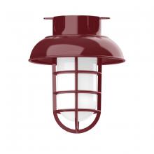 Montclair Light Works FMC060-55-G07 - 8" Vaportite flush mount ceiling light with frosted glass and cast guard, Barn Red