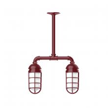 Montclair Light Works MSA050-55-T36-G07 - Vaportite, 2-light stem hung pendant with frosted glass and cast guard, Barn Red