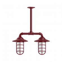 Montclair Light Works MSA052-55-T36-G07 - Vaportite, Style A shade, 2-light stem hung pendant with frosted glass and cast guard, Barn Red