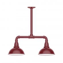 Montclair Light Works MSB105-55-W08-L10 - 8" Cafe shade, 2-light LED Stem Hung Pendant with wire grill, Barn Red