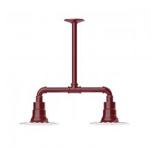 Montclair Light Works MSB157-55-T48-G06 - 8" Radial shade, 2-light stem hung pendant with Frosted Glass and cast guard, Barn Red