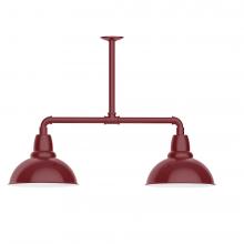 Montclair Light Works MSD106-55-W12-L12 - 12" Cafe shade, 2-light LED Stem Hung Pendant with wire grill, Barn Red