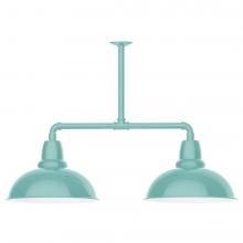 Montclair Light Works MSD108-48-W16-L13 - 16" Cafe shade, 2-light LED Stem Hung Pendant with wire grill, Sea Green