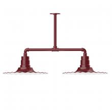 Montclair Light Works MSD159-55-T48-G06 - 16" Radial shade, 2-light stem hung pendant with Frosted Glass and cast guard, Barn Red