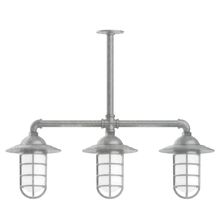 Montclair Light Works MSK052-49-T48-G07 - Vaportite, Style A shade, 3-Lt stem hung pendant w/ frosted glass & cast guard, Painted Galvanized