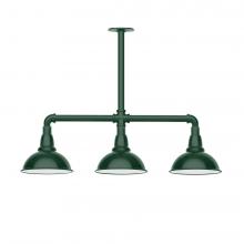 Montclair Light Works MSK105-42-W08-L10 - 8" Cafe shade, 3-light LED Stem Hung Pendant with wire grill, Forest Green