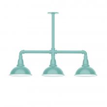 Montclair Light Works MSK105-48-W08-L10 - 8" Cafe shade, 3-light LED Stem Hung Pendant with wire grill, Sea Green