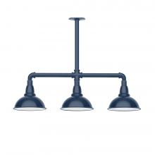 Montclair Light Works MSK105-50-W08-L10 - 8" Cafe shade, 3-light LED Stem Hung Pendant with wire grill, Navy