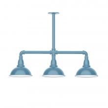 Montclair Light Works MSK105-54-W08-L10 - 8" Cafe shade, 3-light LED Stem Hung Pendant with wire grill, Light Blue