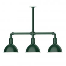 Montclair Light Works MSK114-42-W08-L10 - 8" Deep Bowl shade, 3-light LED Stem Hung Pendant with wire grill, Forest Green