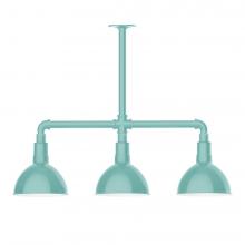Montclair Light Works MSK114-48-W08-L10 - 8" Deep Bowl shade, 3-light LED Stem Hung Pendant with wire grill, Sea Green
