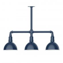 Montclair Light Works MSK114-50-W08-L10 - 8" Deep Bowl shade, 3-light LED Stem Hung Pendant with wire grill, Navy
