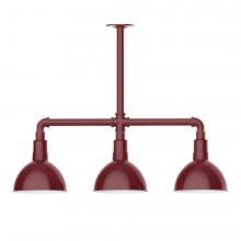 Montclair Light Works MSK114-55-W08-L10 - 8" Deep Bowl shade, 3-light LED Stem Hung Pendant with wire grill, Barn Red