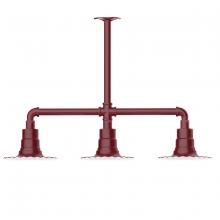 Montclair Light Works MSK157-55-T48-G06 - 8" Radial shade, 3-light stem hung pendant with Frosted Glass and cast guard, Barn Red