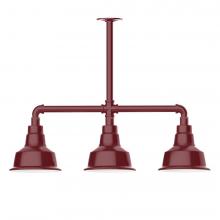 Montclair Light Works MSK180-55-W08-L10 - 8" Warehouse shade, 3-light LED Stem Hung Pendant with wire grill, Barn Red