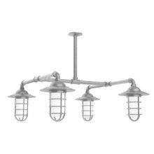Montclair Light Works MSP052-49-T48-G07 - Vaportite, Style A shade, 4-Lt stem hung pendant w/ frosted glass & cast guard, Painted Galvanized